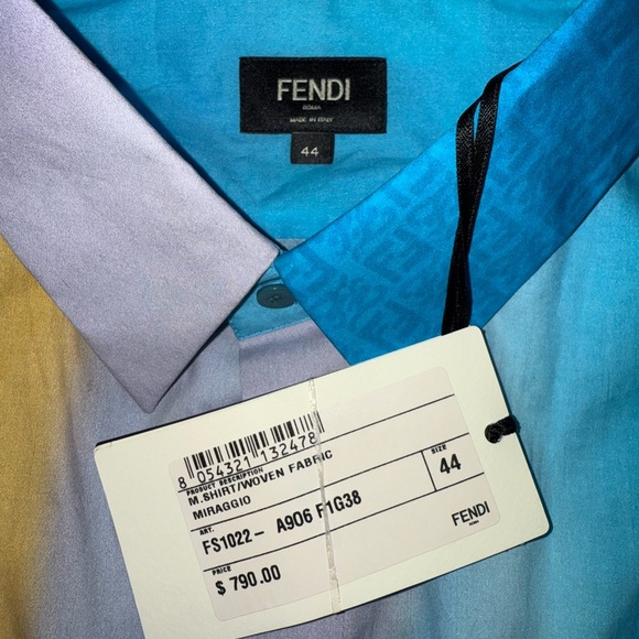 FENDI 44 Blue Multi colored Buttondown - Picture 2 of 2